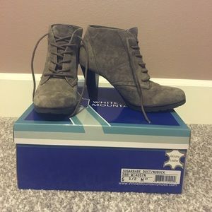 White Mountain Suede Taupe Heeled Boots, size 6.5